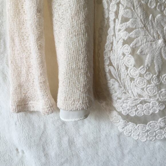 Cream Long Sleeve with Floral Lace Back Sweater - Picture 14 of 16
